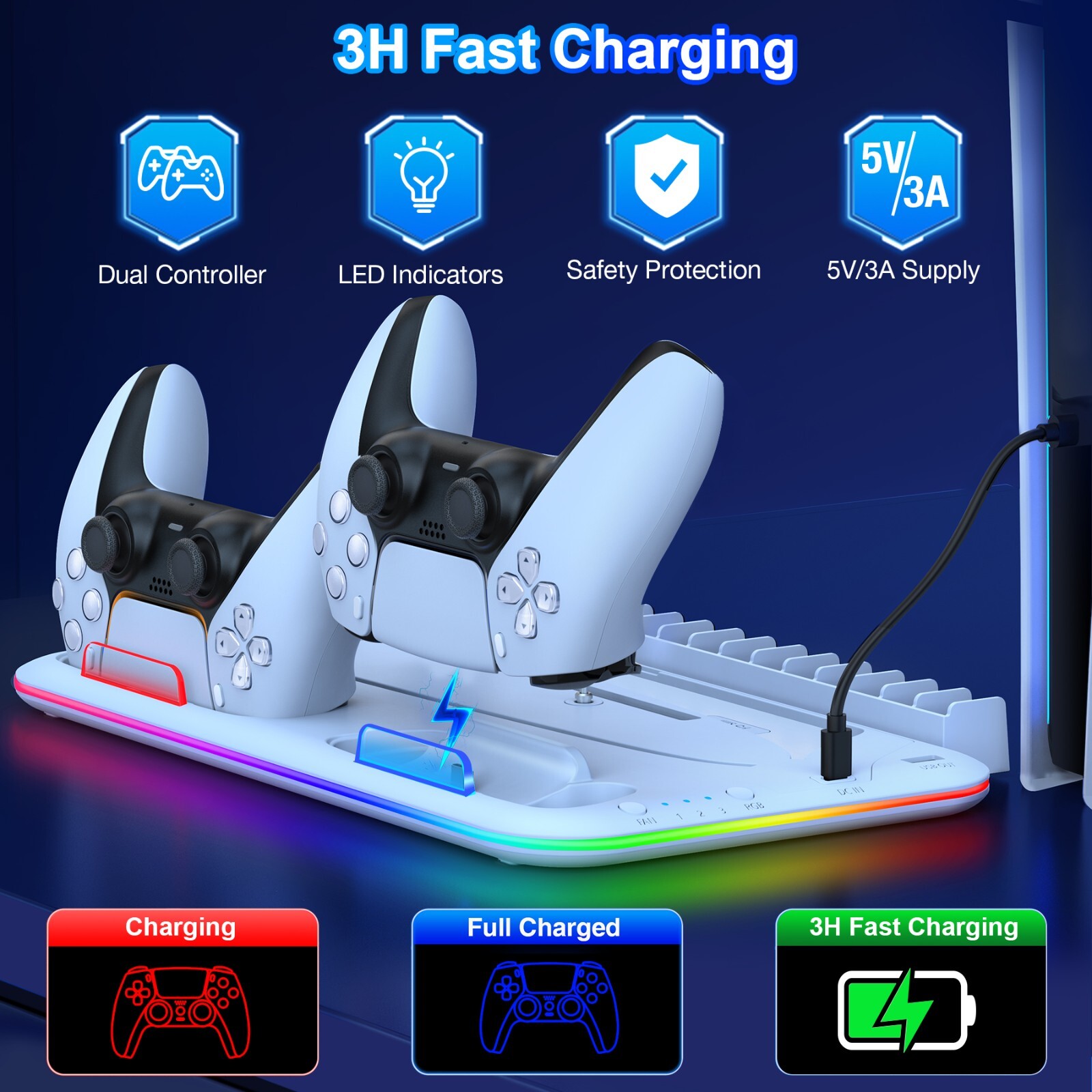 PS5 Slim Controller Charger Station Vertical Cooling Fan Stand For Playstation 5