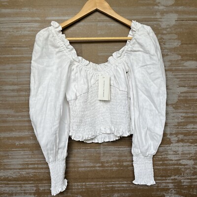 Faithfull The Brand NWT Bel Rose Top 100% Linen White Boho Preppy Womens 4