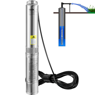 VEVOR 1/2HP 4  Deep Well Pump 28GPM Submersible Pump 167ft Stainless Steel 115V