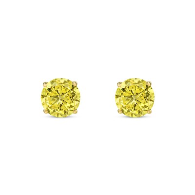 Pre-owned Shine Brite With A Diamond 3 Ct Round Cut Canary Earrings Studs Solid 14k Yellow Gold Screw Back Basket