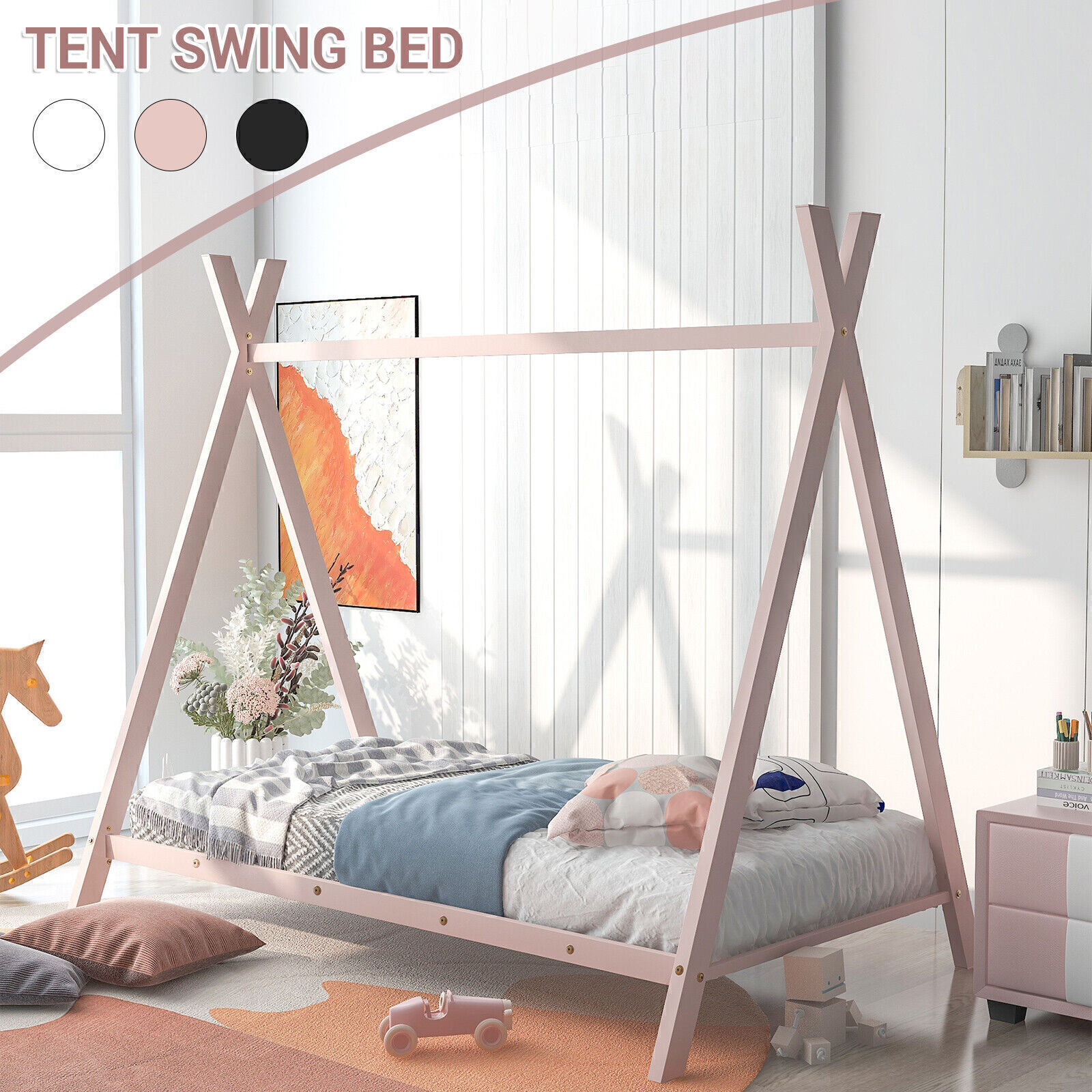Twin Size Metal Floor Play House Bed Bedroom
