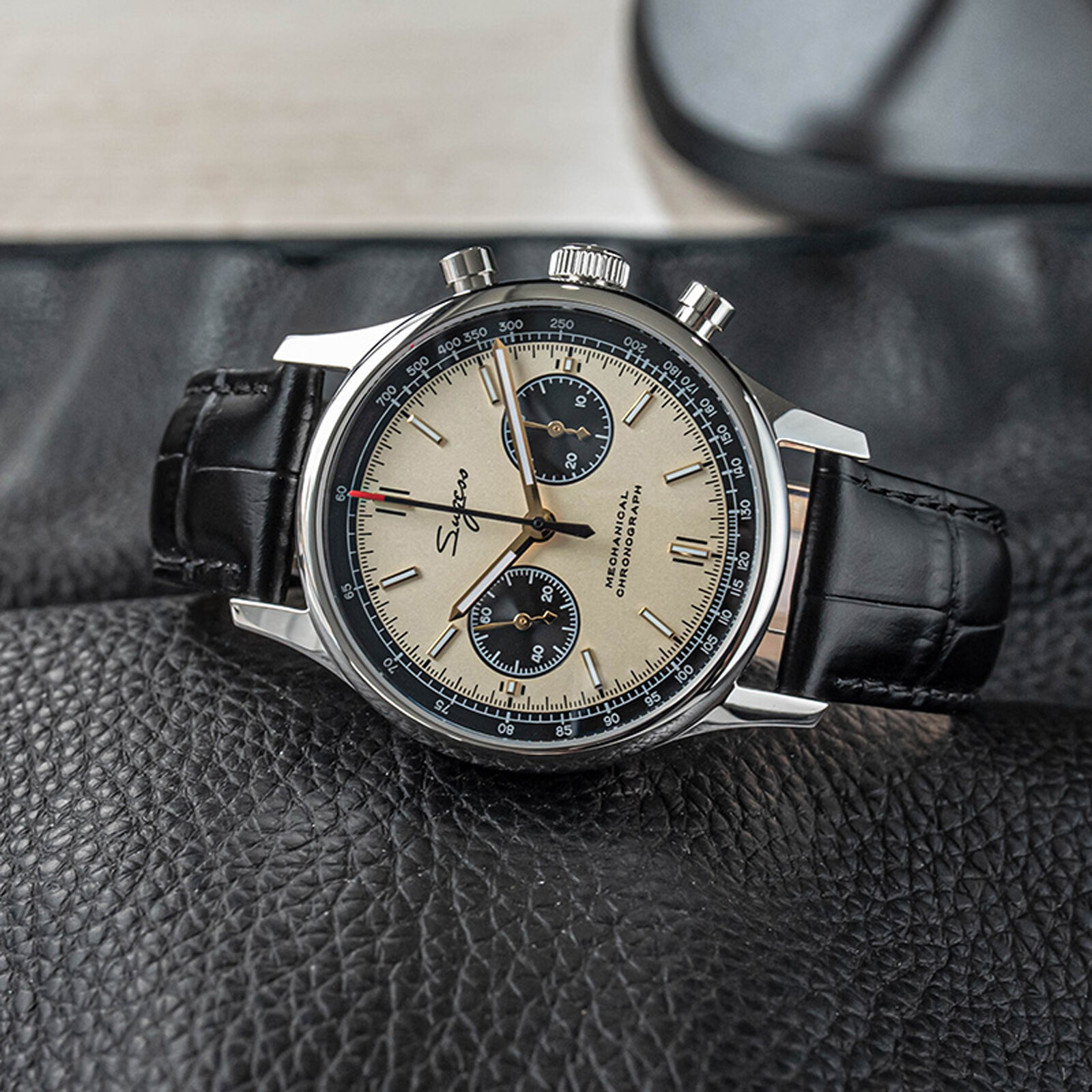 Pre-owned Sugess Chrono Heritage Swanneck Panda Dial Chrono Watch Seagull 1963 Supank005sn