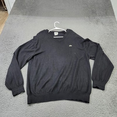 Lacoste Sweater Mens 2XL Gray Knit V Neck Pullover Crocodile Logo Casual