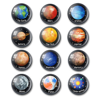 12pcs Planet Fridge Magnets Solar System Round Refrigerator Magnetic Sticker