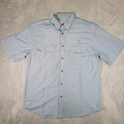 Magellan Sportswear Shirt Mens Large Blue Plaid Hiking Fishing Vented Gorpcore