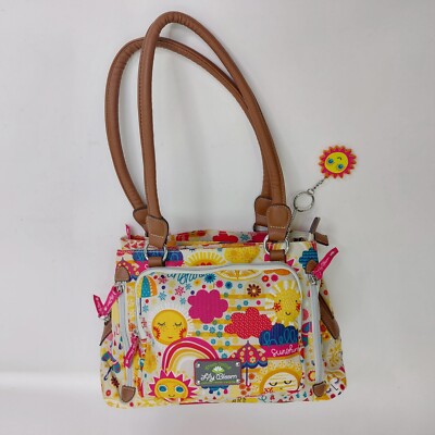 Lily Bloom Purse Satchel Bag You Are My Hello Sunshine  Bright Yellow Hot Pink