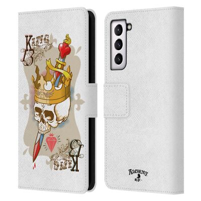OFFICIAL ALCHEMY GOTHIC SKULL AND CARDS LEATHER BOOK CASE FOR SAMSUNG PHONES 4