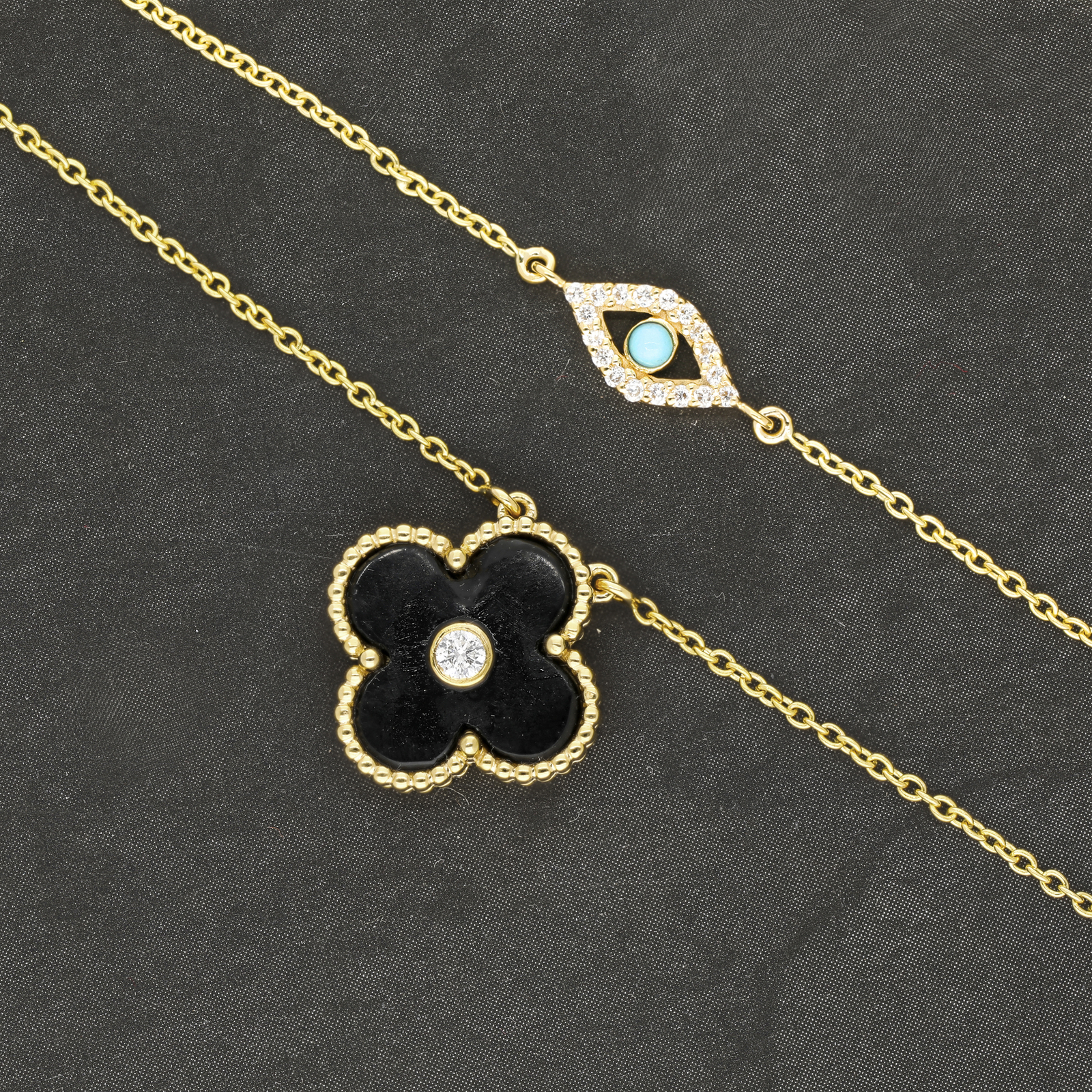 14K Gold  VS/F-G Diamond And Turquoise Gemstone Evil Eye Charm Fine Bracelet