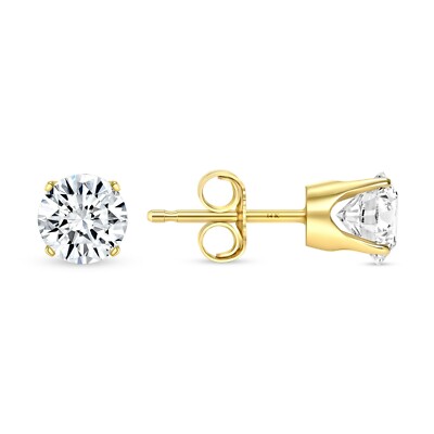Pre-owned Shine Brite With A Diamond 1 Ct Round Lab Created Grown Diamond Earrings 14k Yellow Gold D/vvs Crown Push