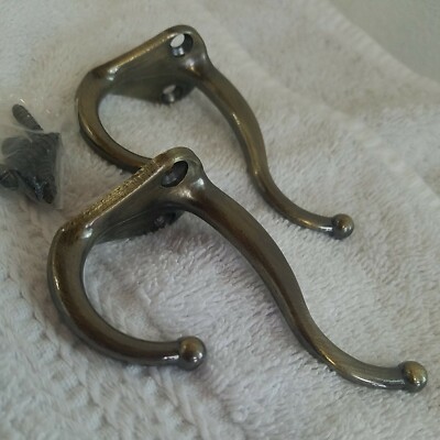 Ace Garment Hook Coat & Hat (Pk/2) Antique Brass Finish Mounting Fasteners Incl.