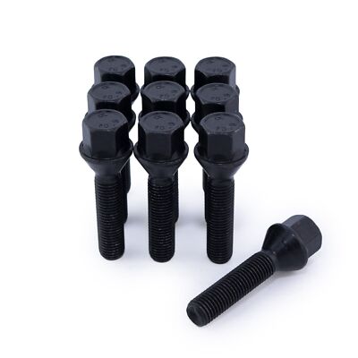 For Mercedes A C & CLK Extended Alloy Wheel Bolts M12 X 1.5 45MM Taper Black X10