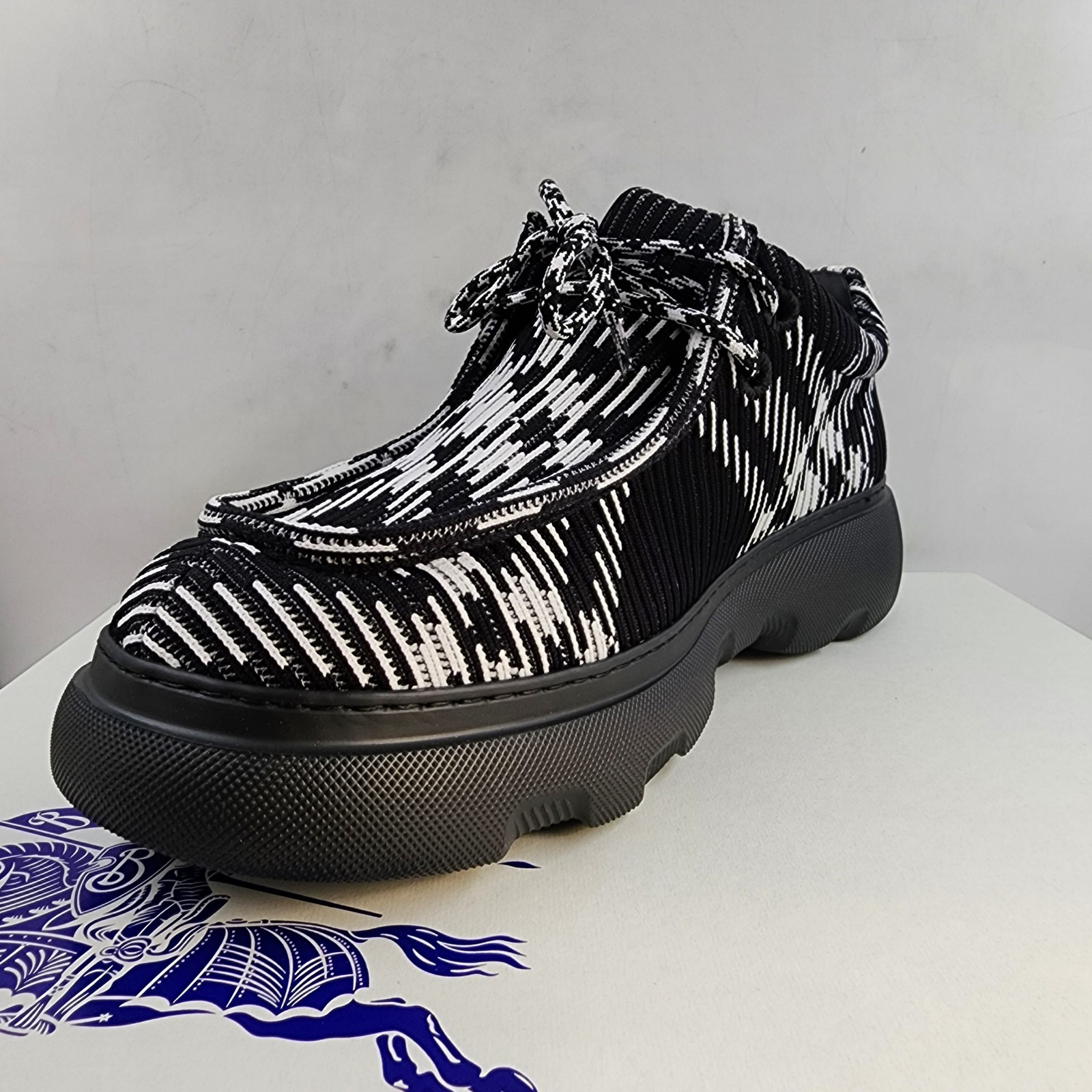 Burberry Check Woven Creeper Shoes Men's 10US Black/White Round Moc Toe Lace Up - Picture 15 of 19