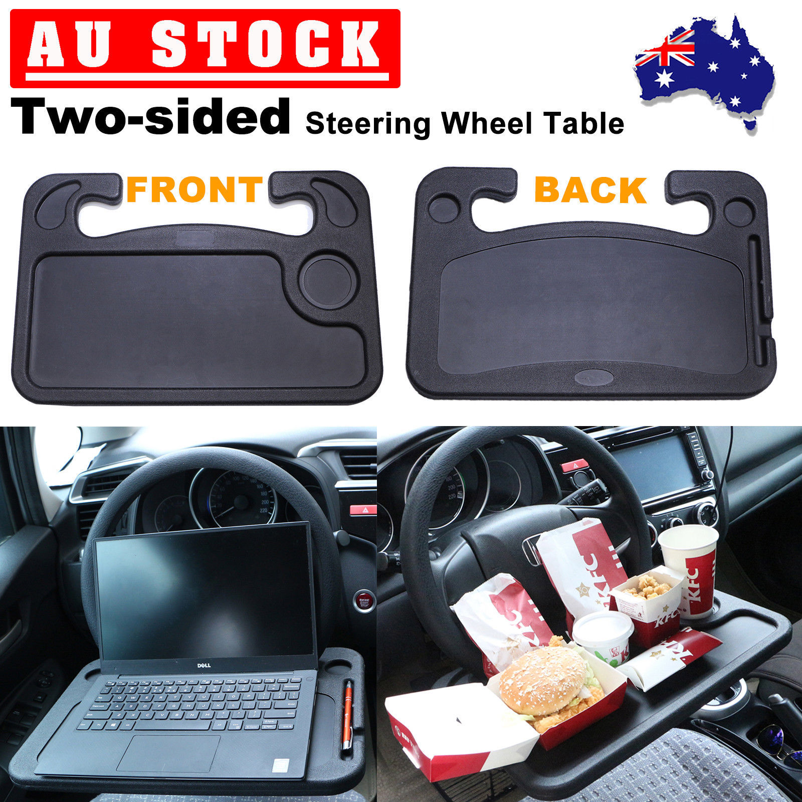 ABS Car Steering Wheel Tray Table Laptop Stand Work Desk Drink Holder Clip