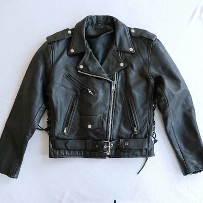 Black leather motorcycle jacket y2k vintage by Hot Leathers