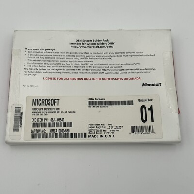 Microsoft OEM System Builder Pack Windows Vista Business SP1 32 BIT X13-04441