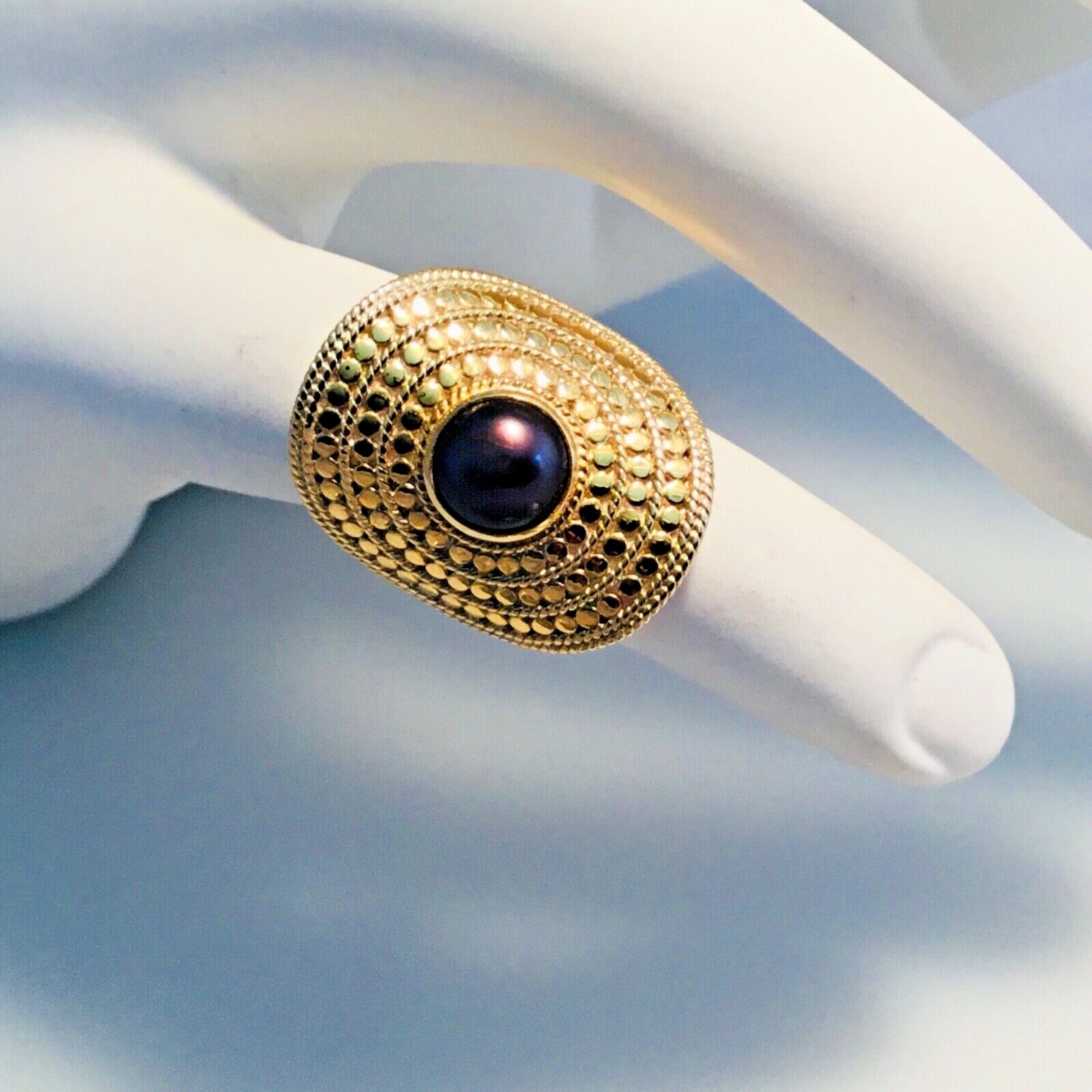 Pre-owned Anna Beck Gold Vermeil / Sterling Silver 8 Mm Pearl Shield Ring Size 9
