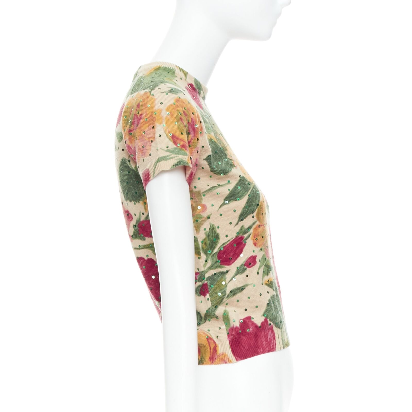 DOLCE GABBANA Vintage 100% cashmere sequins floral print DOLCE GABBANA Vintage 100% cashmere sequins floral print