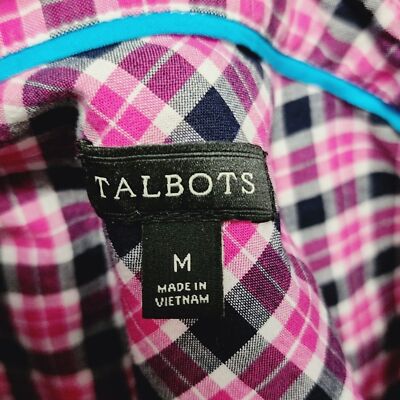 Talbots magenta &  black plaid cotton button down size medium