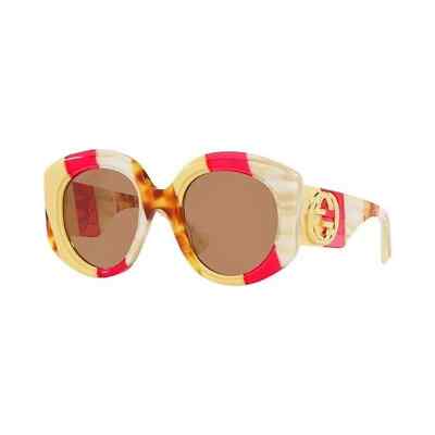 Pre-owned Gucci Sunglasses Gg1308s 003 Havana Red Ivory Gold Brown Lens Women Authentic In Ivory Red Havana
