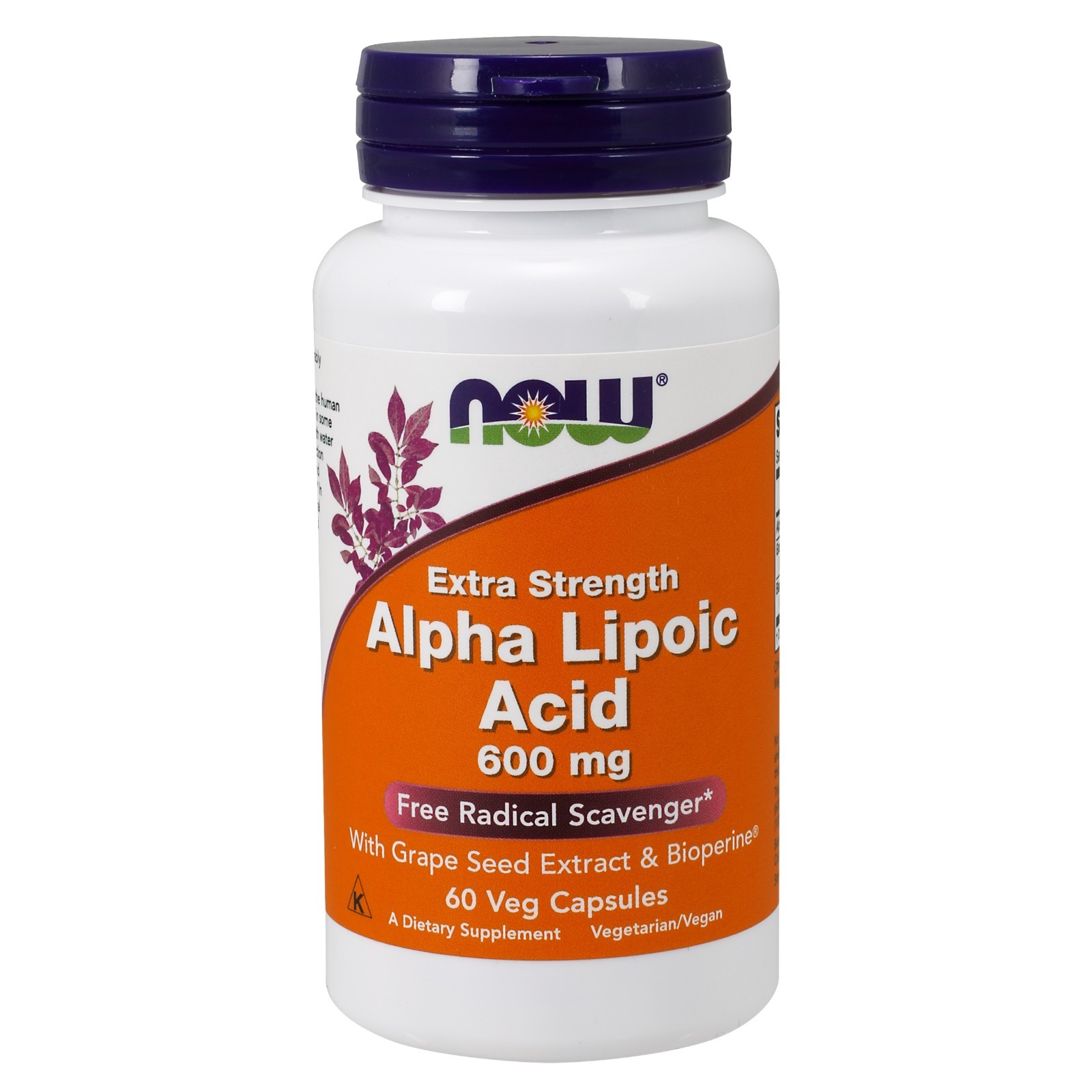 NOW Foods Альфа-липоевая кислота, повышенная сила, 600 мг, 60 растительных капсул