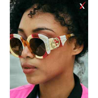 Pre-owned Gucci Sunglasses Gg1308s 003 Havana Red Ivory Gold Brown Lens Women Authentic In Ivory Red Havana