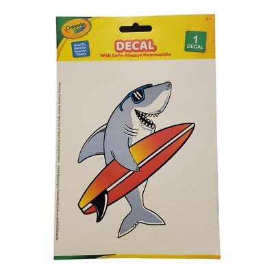 Collectible Crayola Wall Safe Removable Surfing Shark Decal Approx. 4.5'' X 6'' 