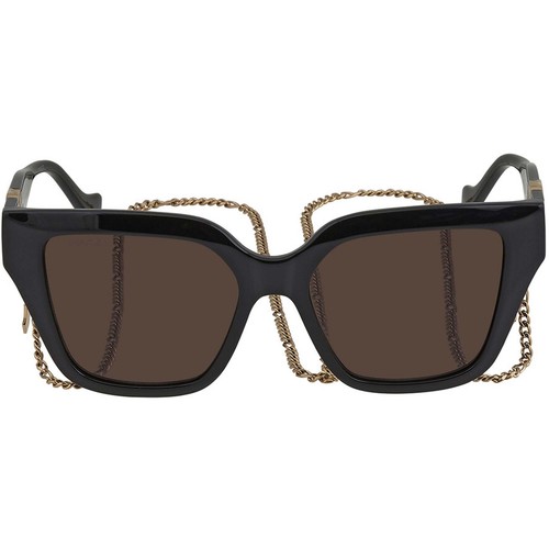 Pre-owned Gucci Women's Sunglasses Black Injection Full Rim Frame Brown Lens Gg1023s 005