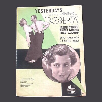 Yesterdays Vtg Sheet Music Roberta RKO Dunne Rogers Astaire Piano Jerome Kern
