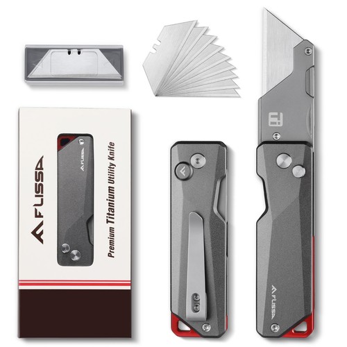 FLISSA Advanced Titanium Utility Knife CNC Unibody Lightweight w/10 Extra Blades