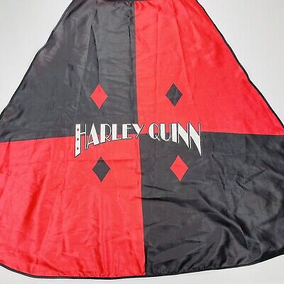Six Flags HARLEY QUINN Red & Black One Size CAPE Costume HALLOWEEN Satin COSPLAY