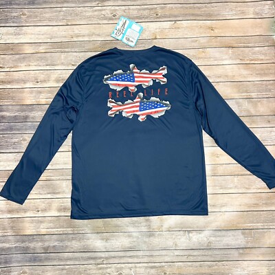 Reel Life Red White Blue Sun Ray Defender Performance Shirt American Flag Large