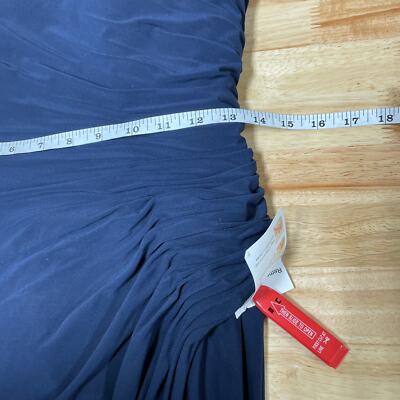 Pre-owned Mac Duggal Off-the-shoulder Jersey Gown Jewel Accented Cuff Size 6 Blue