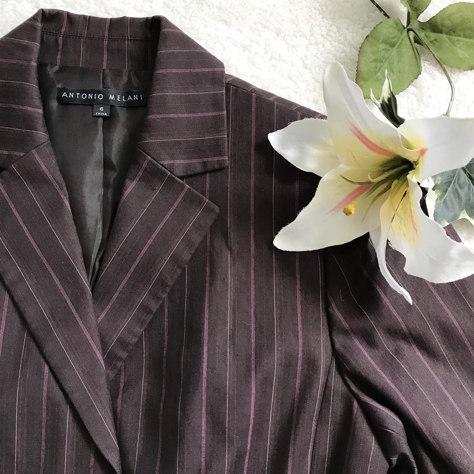 Antonio Melani Size 6 Pin Striped Long Sleeve Double Button Blazer Jacket Career