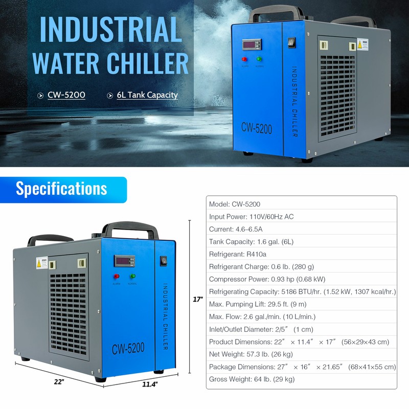 OMTech CW-3000 CW-5200 CW-5202 CW-6000 Water Chiller for CO2 Laser Engraver