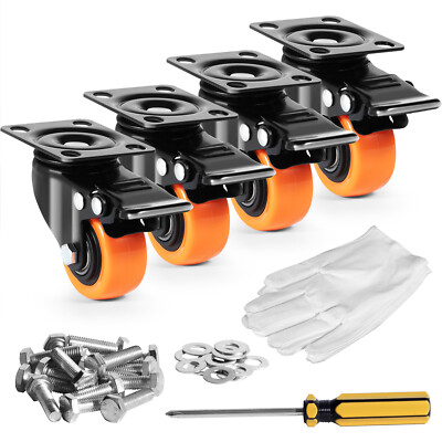 VEVOR Caster Wheels Swivel Plate Casters 4 Pack 2'' Heavy Duty with Locking Brake