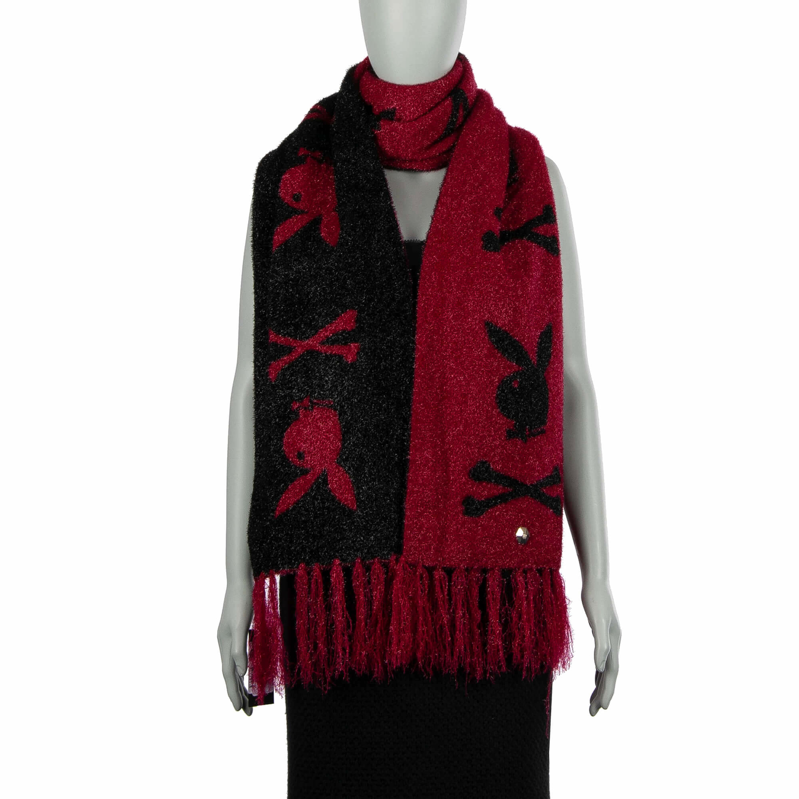 

PHILIPP PLEIN x PLAYBOY Длинный шарф с логотипом Skull Bunny Rock PP Черный Красный 08430