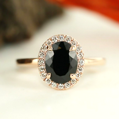 2.50Ct Oval Cut Black Diamond Halo Women s Engagement Ring 14K