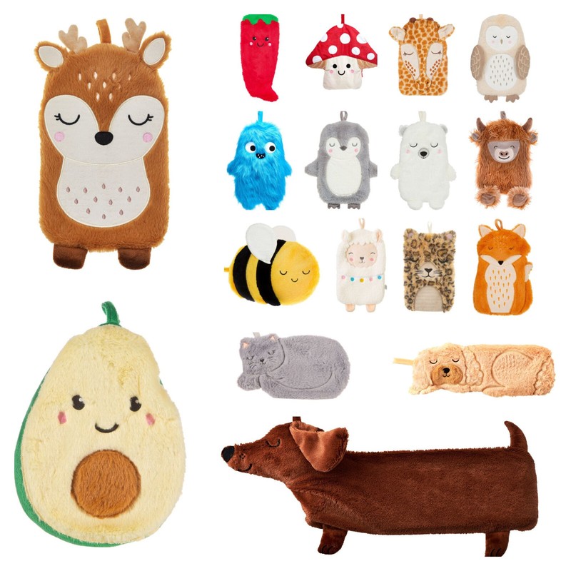 WÃ¤Rmflasche Bezug PlÃ¼Sch Tier Dackel Fuchs Pingu Katze Avocado Biene Kuscheltier