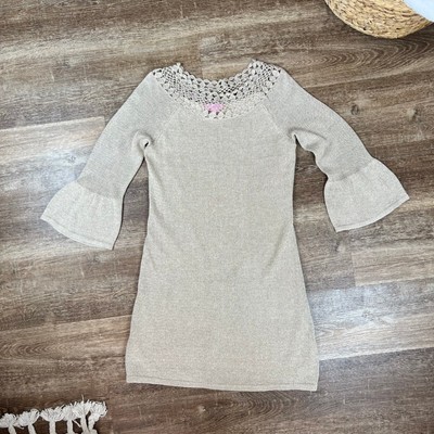 Lilly Pulitzer Carino Sweater Gold Metallic Dress Gorgeous Shimmer Beige