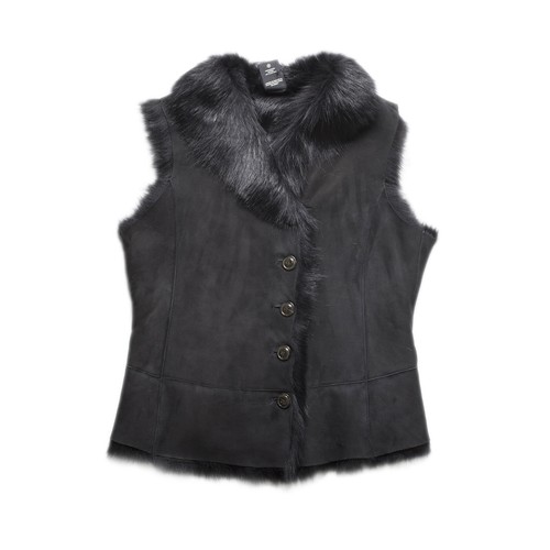 Pre-owned Ugg Renee Toscana Shearling Reversible Black Women's Lambskin Vest Size Xs