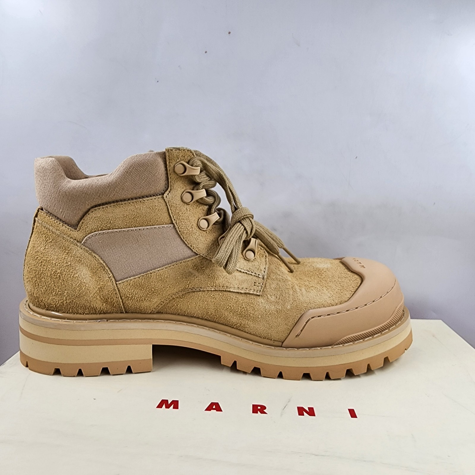 Marni Low Cut Neutral Patchy Suede Combat Boots Men's 44/11 US Beige Lace Up - Picture 9 of 16