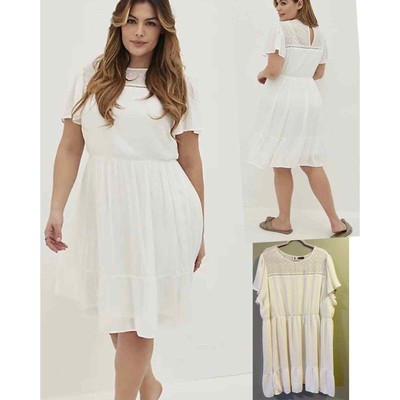 New Torrid 4 (4X, 26) (0ff?) White Flutter Sleeve Gauze & Lace Skater Dress 