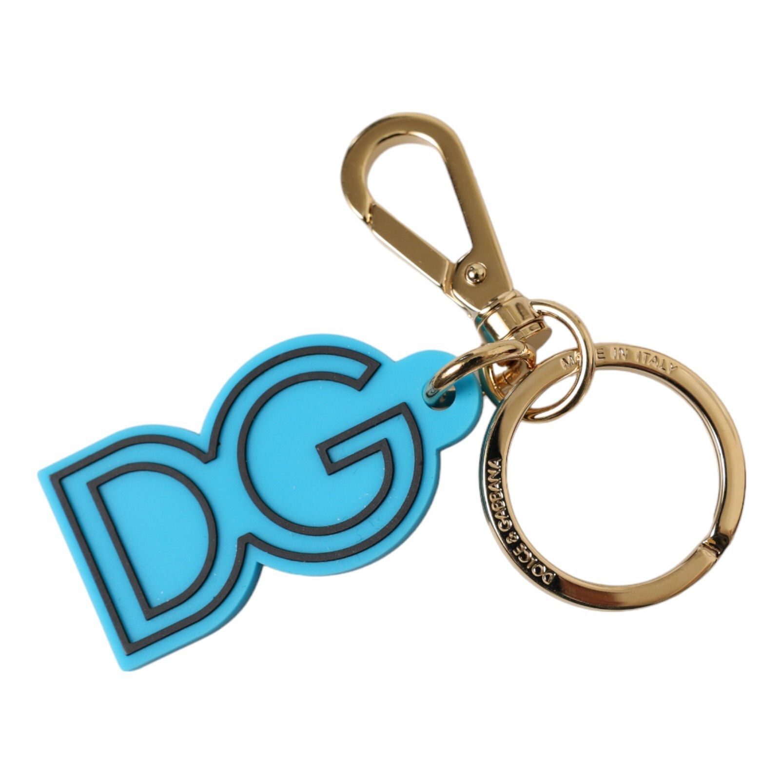 DOLCE & GABBANA Keychain Blue Rubber Gold Tone Metal DG Logo
