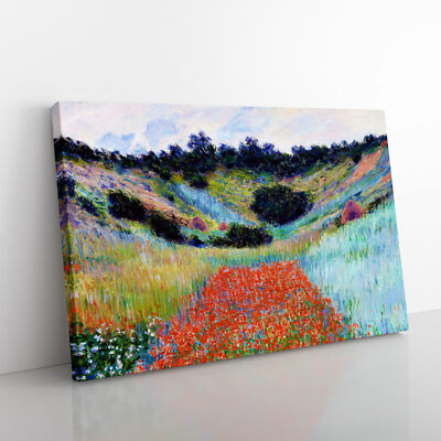 Poppy Field In A Valley By Claude Monet Canvas Wall Art Print Framed Picture