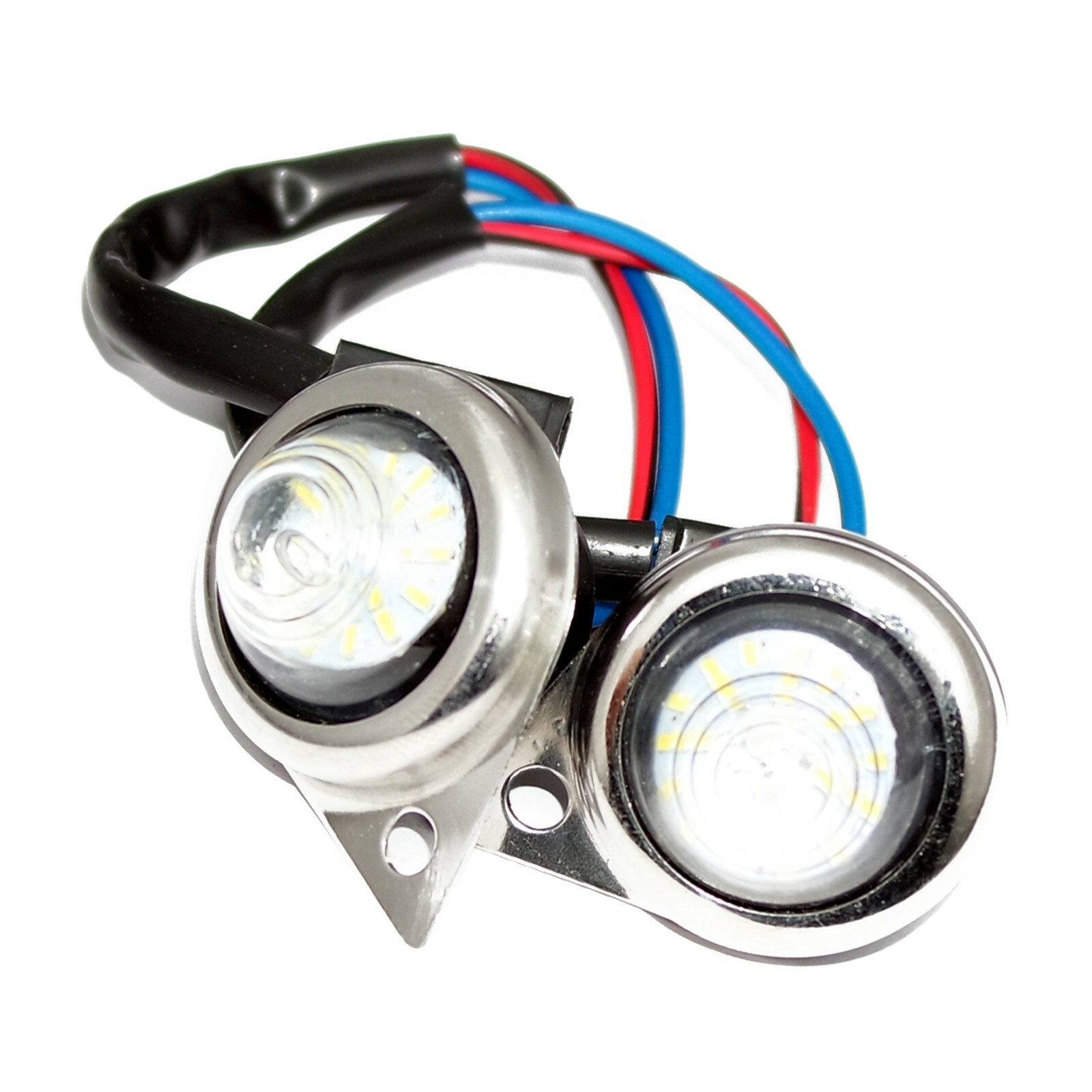 Fits Royal Enfield Classic Electra White LED Light Pilot Lamp Set+Chrome Rim  