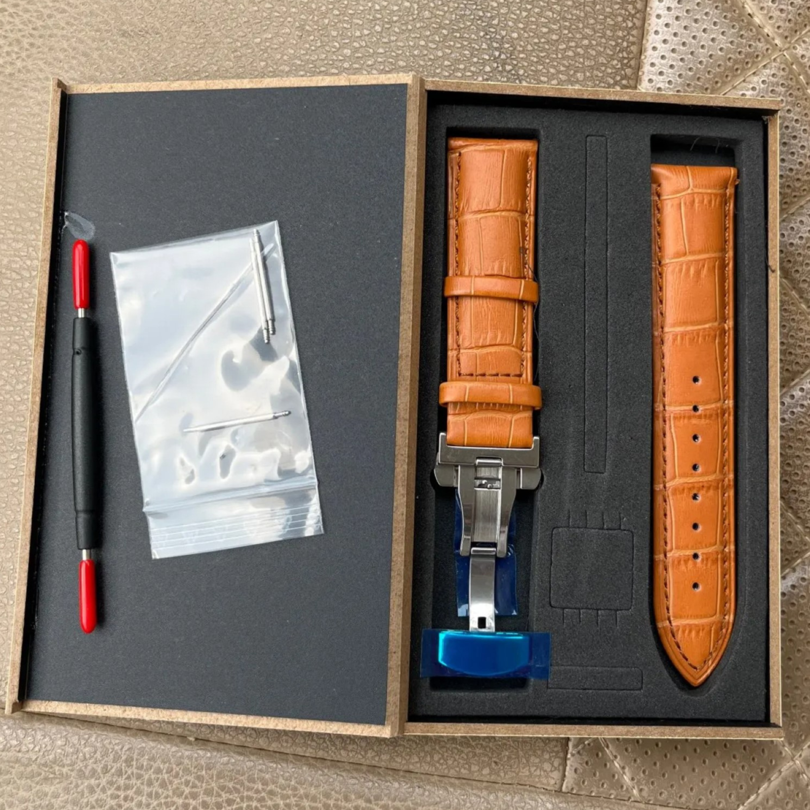 Genuine Leather Watch Band Bracelet Strap Replacement Deployment Clasp Buckle