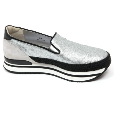 HOGAN C7978 MOCASSINO DONNA HOGAN H222 SNEAKER PANTOFOLA ARGENTO/NERO SHOES WOMAN