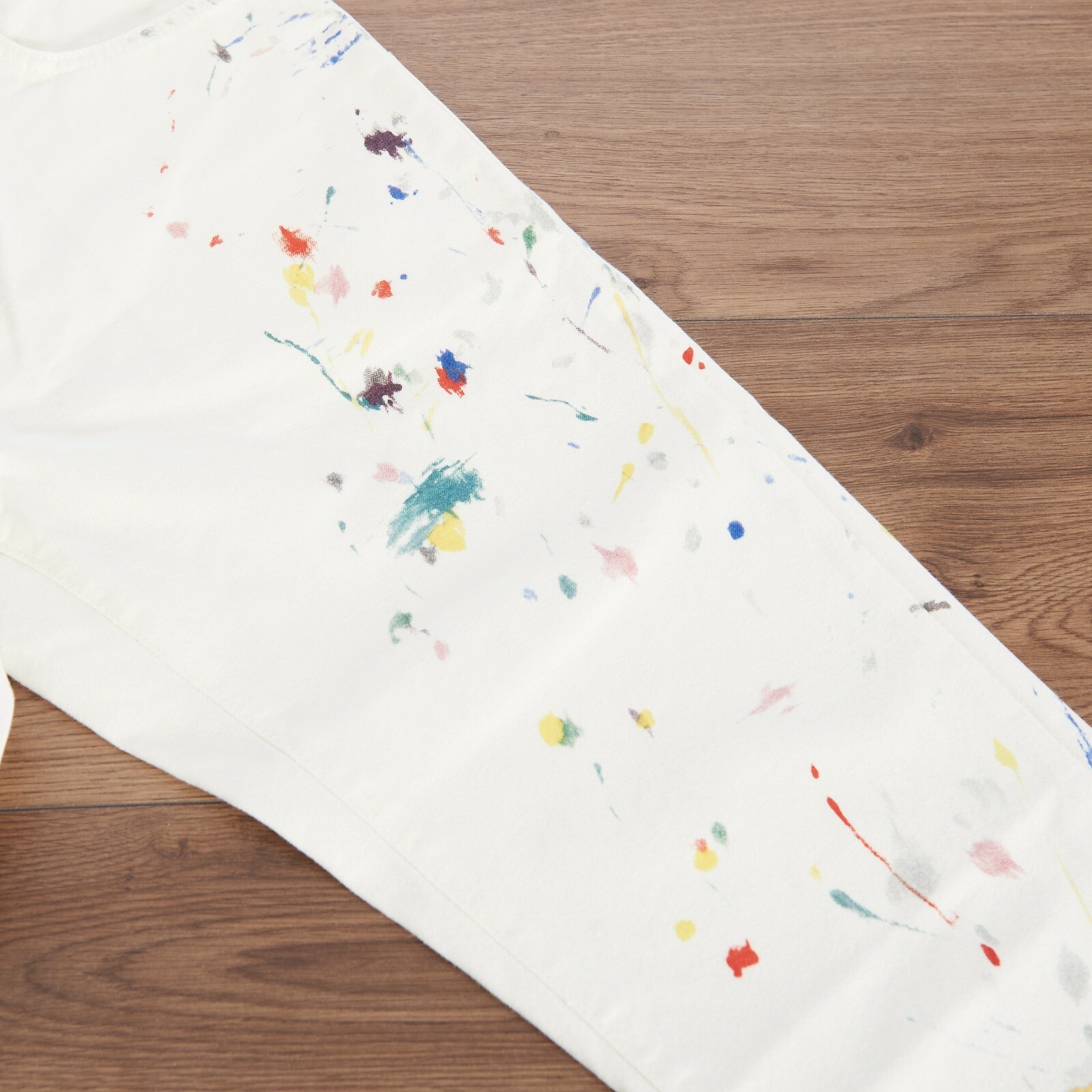 Pre-owned Dior 1200$ Slimfit White Cotton Denim Jeans - Multicolor Paint Spots, Pants