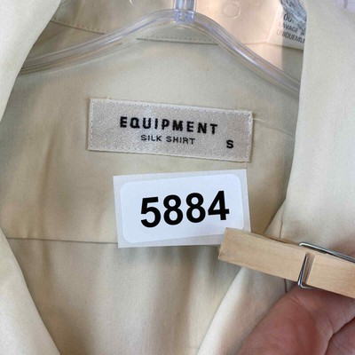 VTG Equipment Cream 100% Silk Pintuck Long Sleeve Button-Up Blouse Size Small