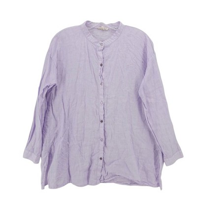 EILEEN FISHER 100% Linen Mandarin Collar Shirt Wisteria Purple PETITE MEDIUM